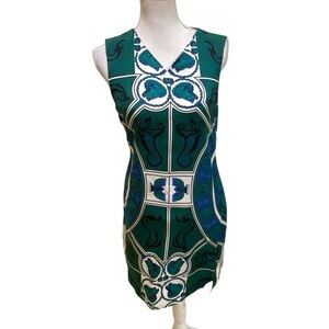 Whistles equestrian print green sleeveless silk dress peekaboo cutout back 4